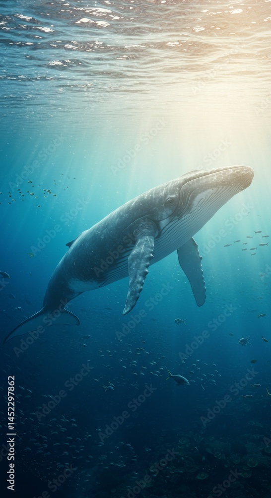 Fototapeta premium Pixel Art Humpback Whale Underwater Scene