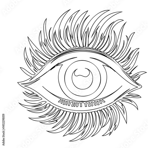 Stylized eye graphic with radiating lines creating a mystical aesthetic