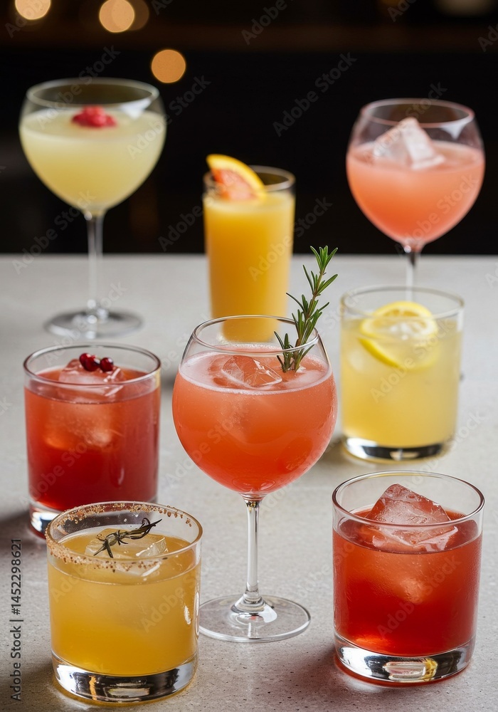 Fototapeta premium Assorted Colorful Cocktails on a Bar Counter