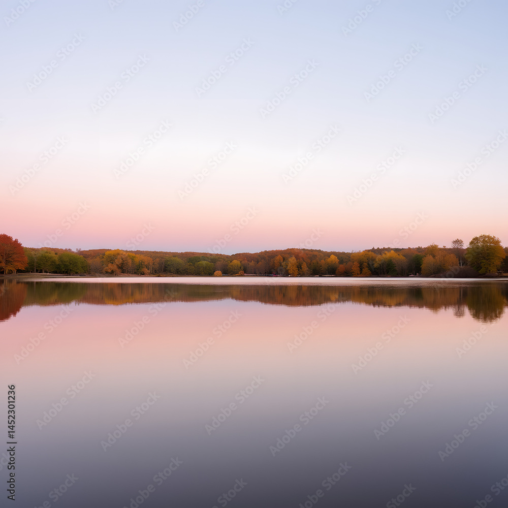 Obraz premium Sunset Reflections Over Calm Lake