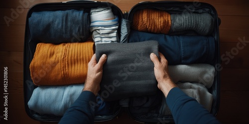 Hands Organizing Clothes in Travel Packing Cubes