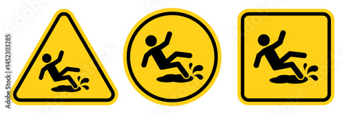 Hazard slippery surface wet floor sign, vector illustration isolated on white background.