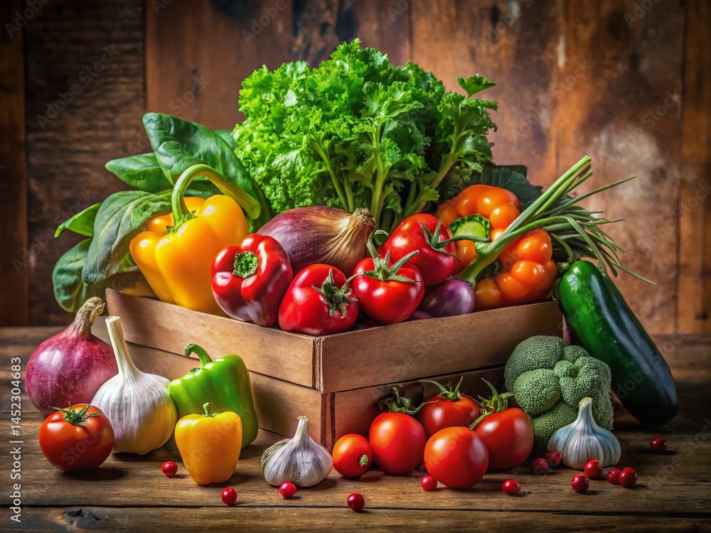 Fresh Farm Vegetables in Rustic Cardboard Box - Healthy Eating Stock Photo Fresh Farm Vegetables in Rustic Cardboard Box - Healthy Eating Stock Photo