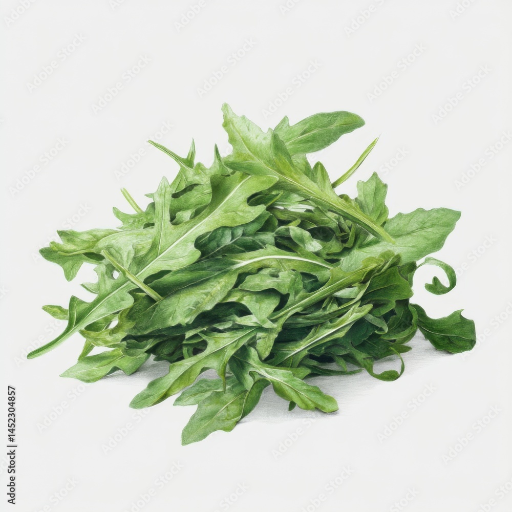 Fresh Arugula Pile on White Background - Healthy Salad Ingredient, Green Leafy Vegetable, Vitamin Rich, Nutrient Dense, Plant Based Diet Fresh Arugula Pile on White Background - Healthy Salad Ingredient, Green Leafy Vegetable, Vitamin Rich, Nutrient Dense, Plant Based Diet