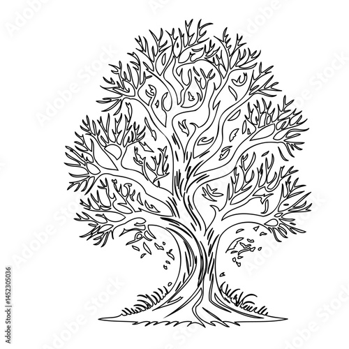 Stylized tree line drawing presenting nature's beauty in monochromatic art