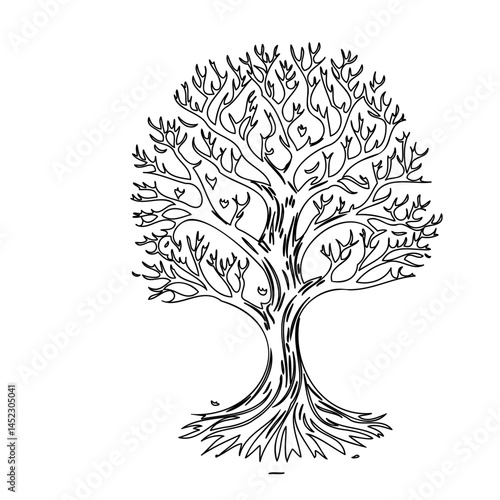 Stylized tree illustration with branching pattern and textured trunk design