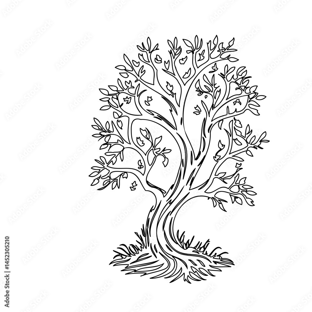 Obraz premium Stylized botanical illustration of a tree with delicate foliage and organic texture