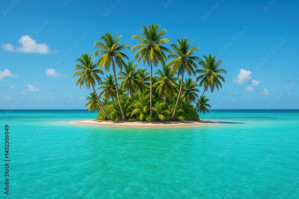 Fototapeta premium An island of palm trees surrounded by turquoise water