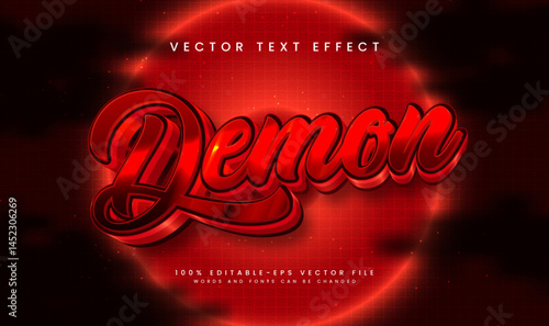 Editable red 3D demon text effect.  Vector graphic design.