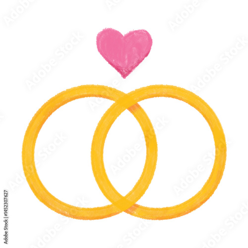 Wedding Rings and Heart Illustration. Love, Marriage, Romance, Commitment, Union Symbol Graphic. Hand-drawn Style