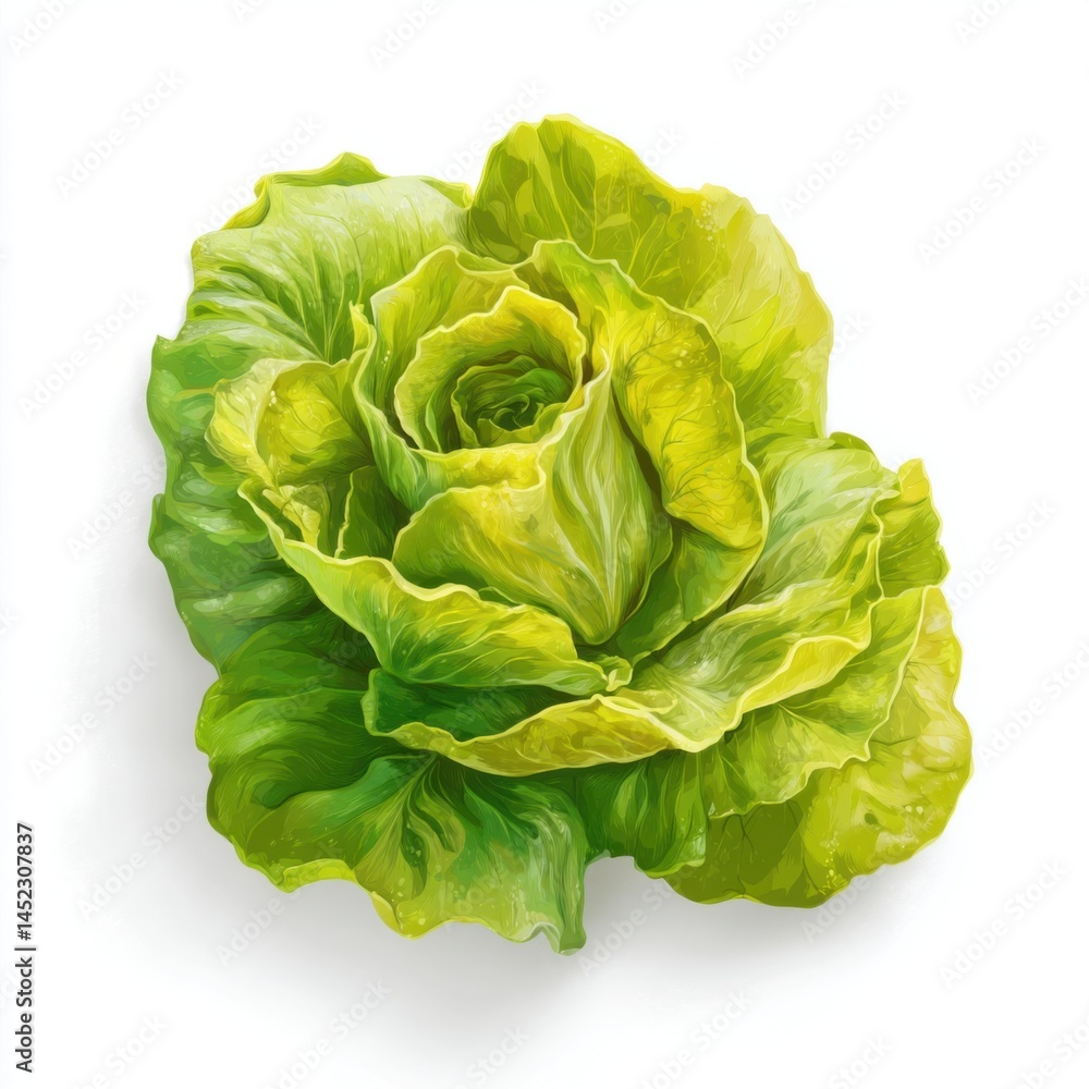 Obraz premium Fresh Butterhead Lettuce on White Background - Healthy Food, Vegetable, Salad Ingredient, Vegan, Vegetarian, Organic, Natural, Farm to Table