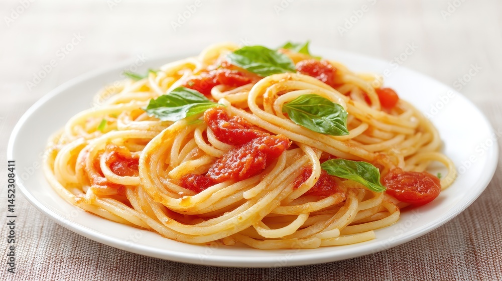 A delicious serving of spaghetti topped with fresh tomatoes and basil, garnished for an inviting presentation. Perfect for food enthusiasts seeking culinary inspiration. A delicious serving of spaghetti topped with fresh tomatoes and basil, garnished for an inviting presentation. Perfect for food enthusiasts seeking culinary inspiration.