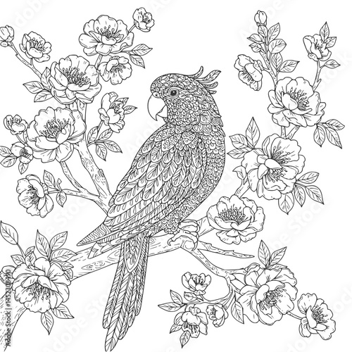 Wallpaper Mural Bird and flowers illustration. Adult coloring page Torontodigital.ca
