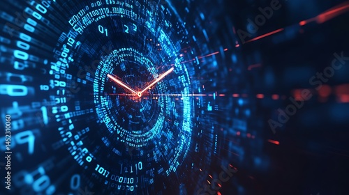 Innovative Tech Banner Design Featuring Binary Streams Blending into the Background and Analog Clock Illusion