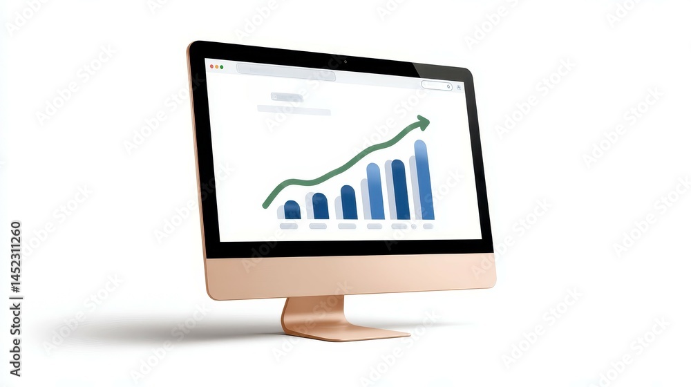 A modern computer screen displays a graph with a rising trend, symbolizing growth and success in business. The sleek design stands out, showcasing technology in today's workplace. A modern computer screen displays a graph with a rising trend, symbolizing growth and success in business. The sleek design stands out, showcasing technology in today's workplace.