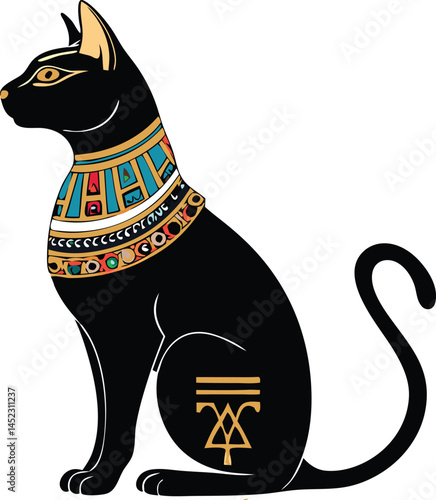 Ancient Egyptian Black Cat Art – Bastet Symbol Tattoo Design