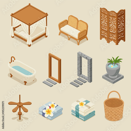 Isometric Spa Decor Set.