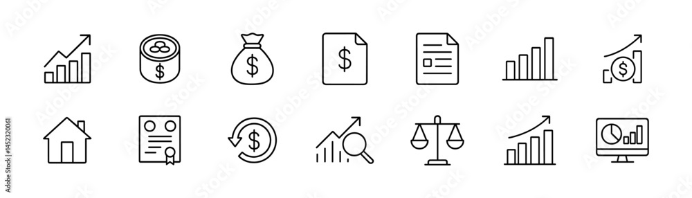 Finance, business icon set. Featuring charts, documents icon. Vector outline icons Finance, business icon set. Featuring charts, documents icon. Vector outline icons