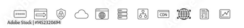 Web hosting and security icons for digital solutions