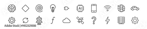 Technology icons set: ai, iot, and machine learning symbols. Vector outline icons
