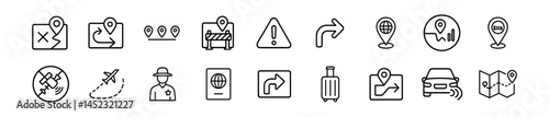 Navigation, travel icons set. Maps, directions. Vector outline icons