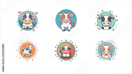 cute cow animal icon with round background
