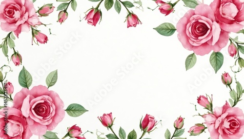 Delicate watercolor roses & leaves, repeating pattern, textile, spring