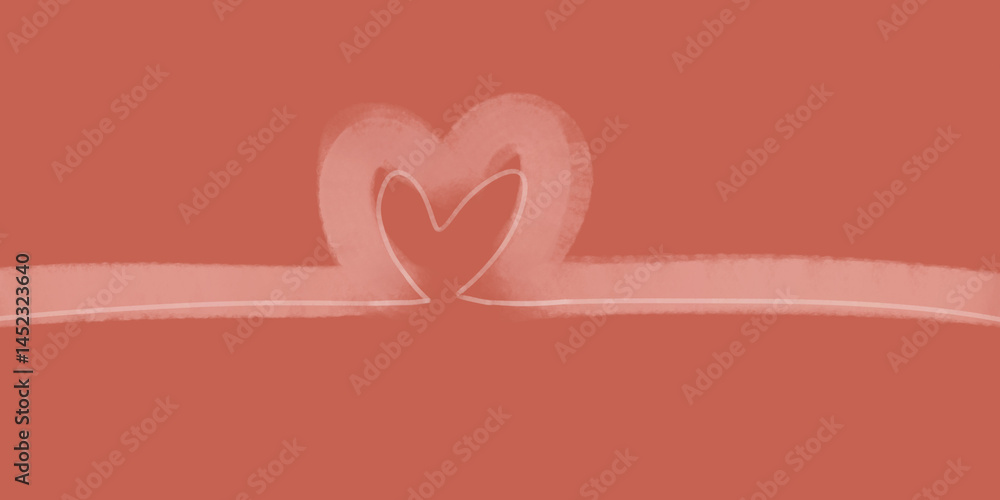 red heart ribbon on pink background