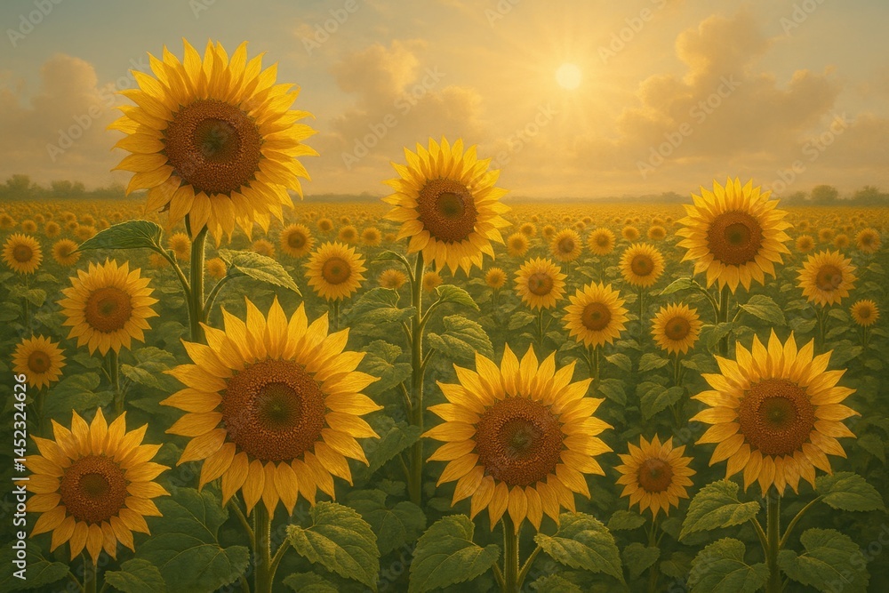 Obraz premium A field of sunflowers reaching for the light
