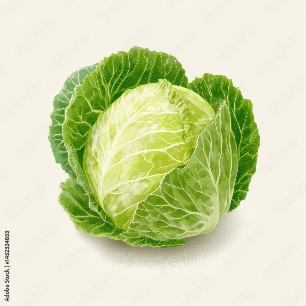Obraz premium Fresh Green Cabbage Head on White Background - Healthy Eating, Vegetarian Diet, and Farm-to-Table Produce