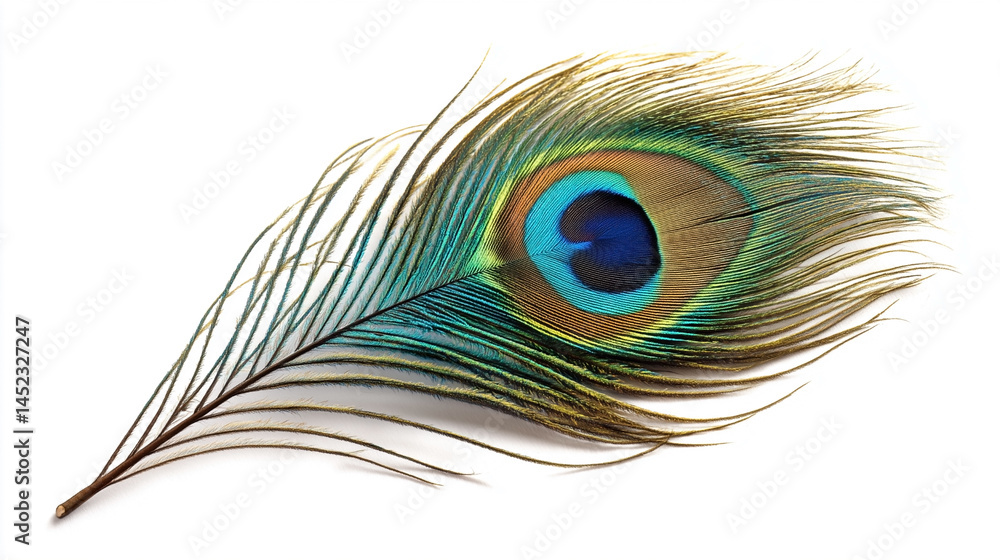 Obraz premium A peacock feather is shown in full color