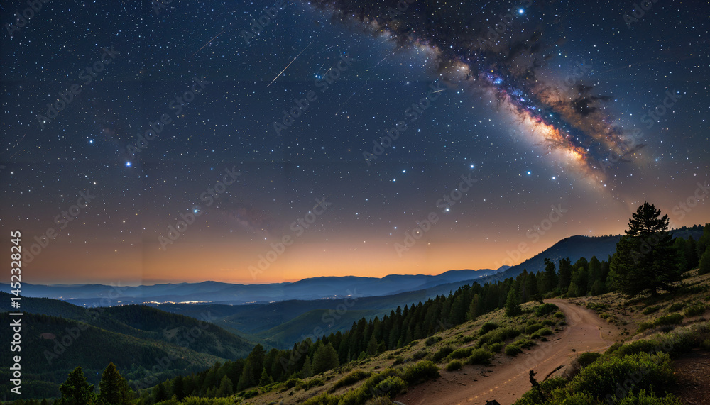 Fototapeta premium Le ciel étoilé au-dessus d'une route de campagne