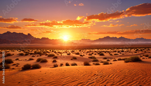 Le désert rougeoyant au coucher du soleil