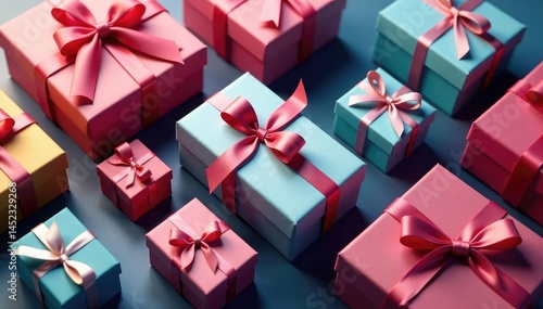 Elegant ribbon-tied gift boxes, repeating pattern, present, festive, celebration