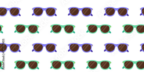 Sunglasses displayed in a repetitive pattern on a white background for fun summer vibes
