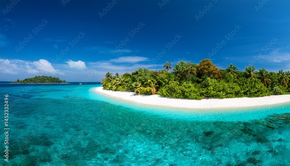 Fototapeta premium a beautiful tropical island with white sand beaches crystal clear waters and lush green vegetation