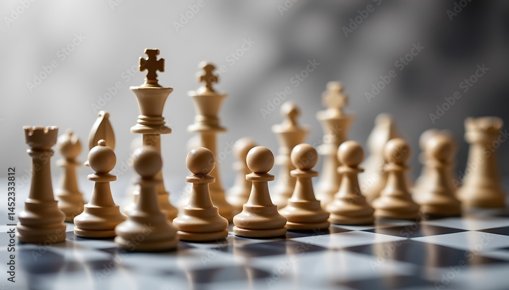 a stylized composition of chess pieces on a checkered board, with a slightly blurred backdrop to create depth. the pieces are intricately detailed, with soft lighting casting gentle shadows a stylized composition of chess pieces on a checkered board, with a slightly blurred backdrop to create depth. the pieces are intricately detailed, with soft lighting casting gentle shadows