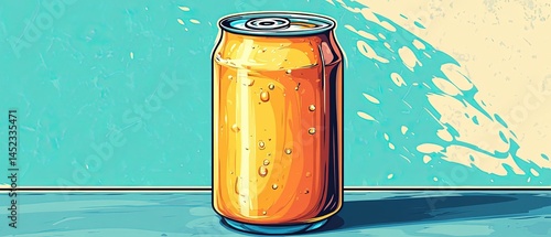 Bright Retro Cartoon Illustration of a Beer Can on a Table