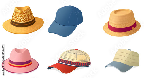 set of hats isolated ,set of hats , collection of hats ,cowboy hats, diffrent types of hates model vector illustration