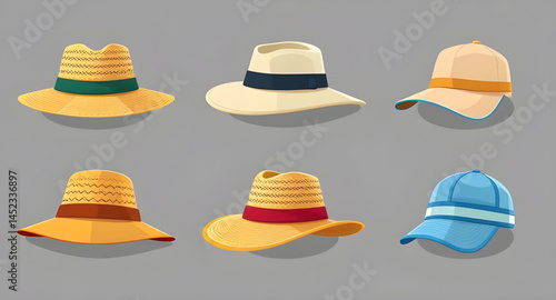 set of hats isolated ,set of hats , collection of hats ,cowboy hats, diffrent types of hates model vector illustration