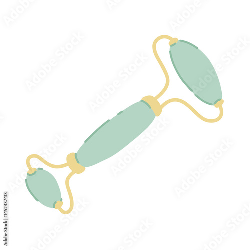 Vector illustration of a cute gouache scraper and a face roller. Ideal for home decoration, wellness and self-care. A simple, cozy and attractive aesthetic in a soft pastel color palette.