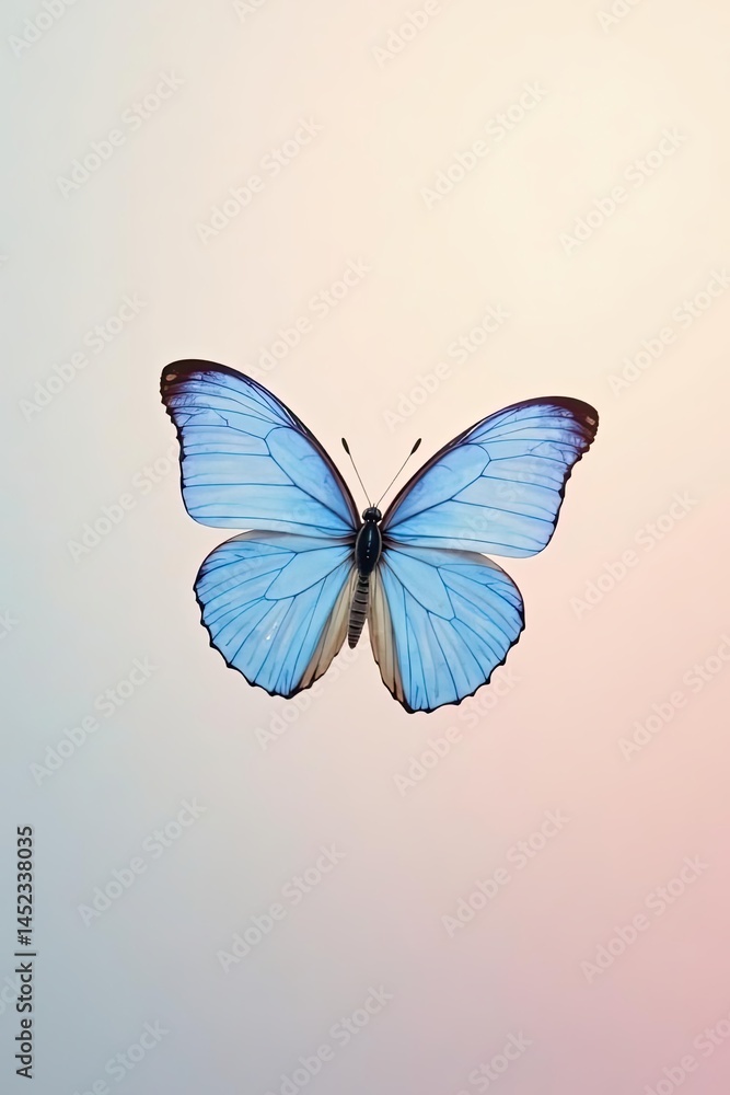 Obraz premium A Serene Blue Butterfly on a Soft Gradient Background, a Symbol of Transformation and Grace
