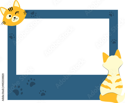 Cute cat photo frame. Adorable cat, paws, pet theme polaroid frame illustration.
