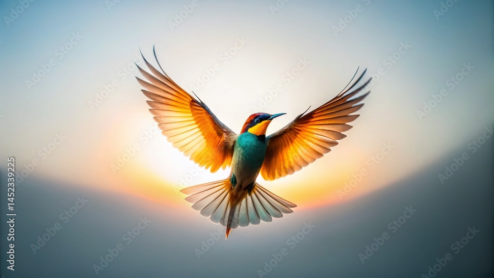 Majestic Bird Silhouette in Flight, Macro Photography, White Background Majestic Bird Silhouette in Flight, Macro Photography, White Background