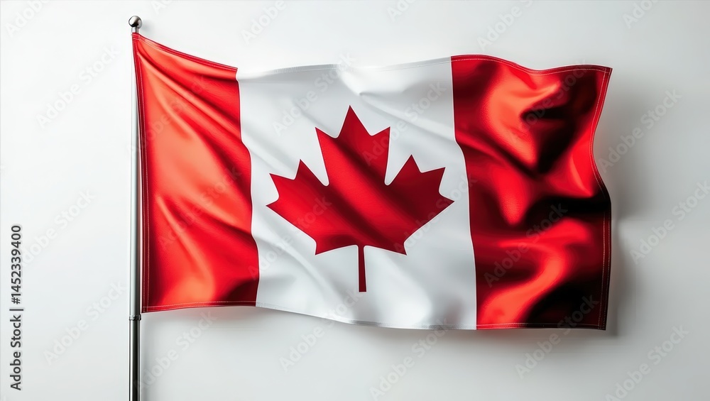 Waving National Banner with Maple Leaf Design on Pole Waving National Banner with Maple Leaf Design on Pole