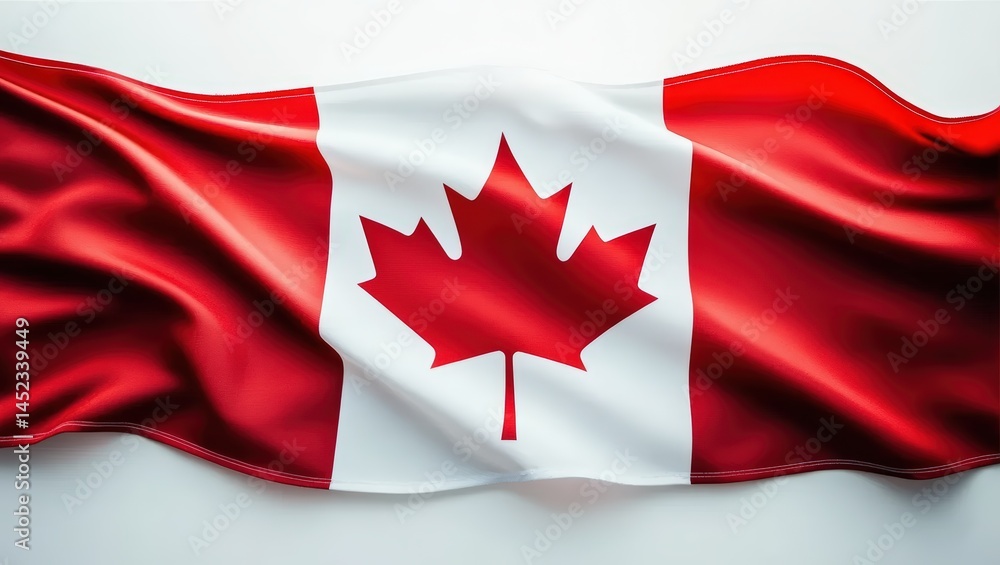 Waving Fabric with Leaf Shape and Red Stripes on White Background Waving Fabric with Leaf Shape and Red Stripes on White Background