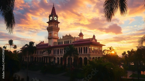 Sultan Abdul Samad Building with clock tower during sunset