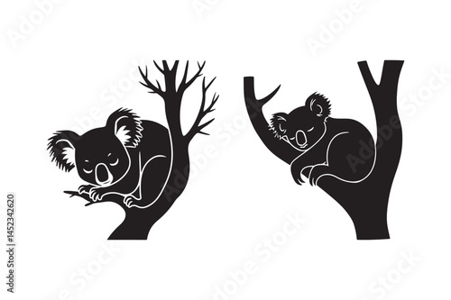Photography Koala Silhouette Vector Set Sleeping Animal Clipart on Tree Branches