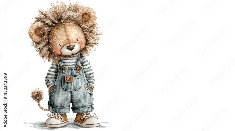Fototapeta premium Cute Lion Character in Overalls with a Playful Expression and Style