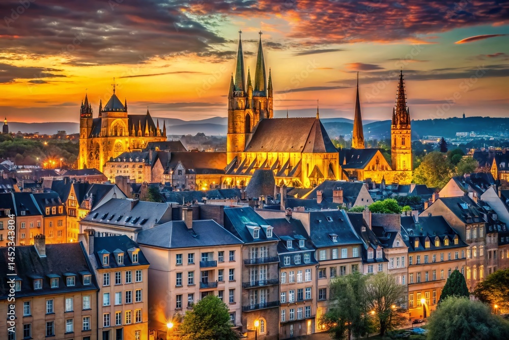 Fototapeta premium Metz Cityscape Panorama: Dramatic Evening Skyline Poster